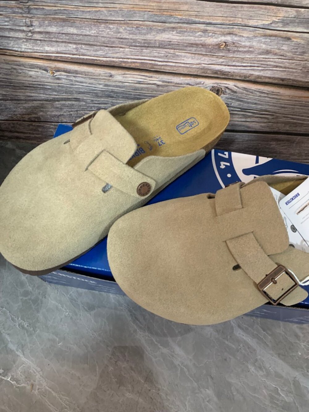 Birkenstock Boston Suede Mules Taupe Cushioned Soft Footbed Clogs - Picture 3 of 4